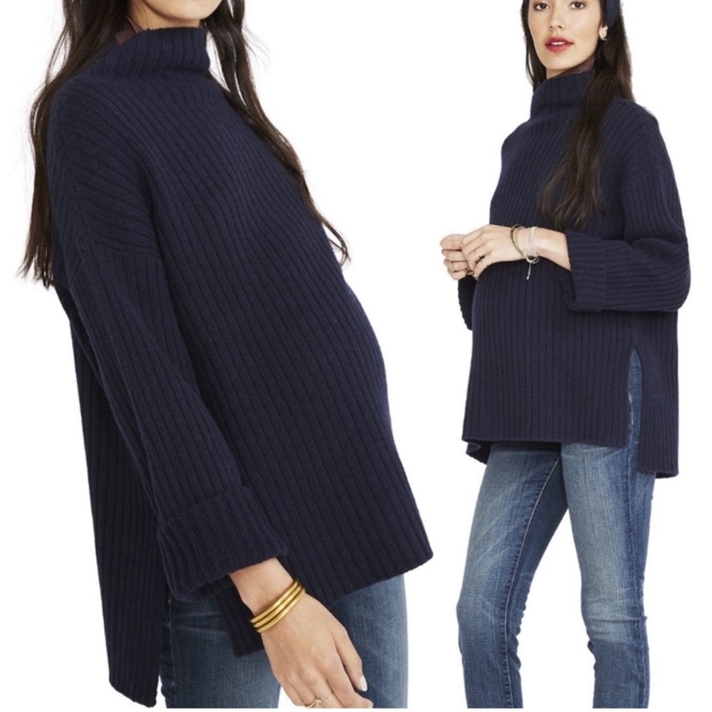 Hatch Maternity Cabin Lambswool Knit Mockneck Navy Blue Sweater in Size Petite
